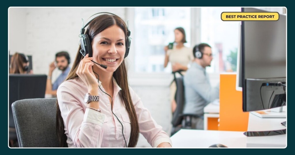 Call centre agent referring to the 2023 Australian Contact Centre Best Practice Report