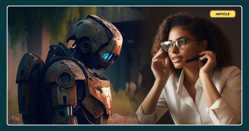 A customer service agent interacting with a robot