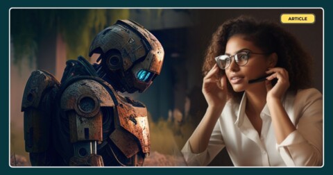 A customer service agent interacting with a robot