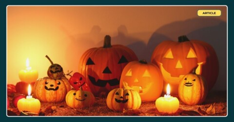 Halloween scene with pumpkins
