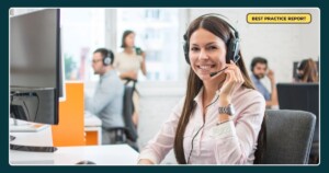 A call centre agent reading the 2024 Australian Contact Centre Best Practice Report