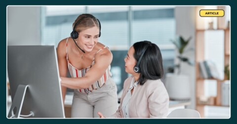 A call centre team leader discussing KPIs with an agent