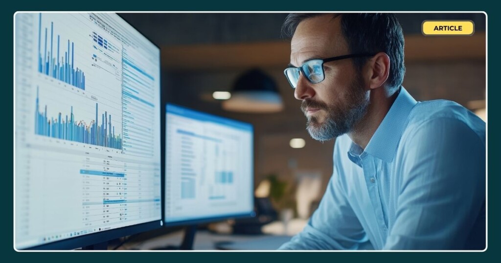 A workforce planner looking a computer with reports in a call centre