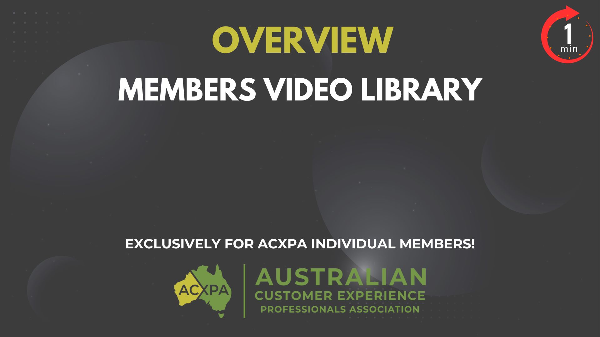 1 Minute Overview Members Video Library