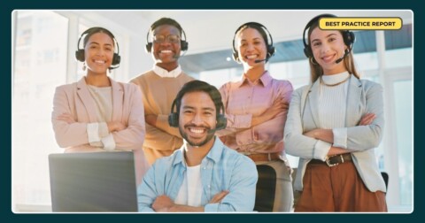 a team of call centre agents smiling